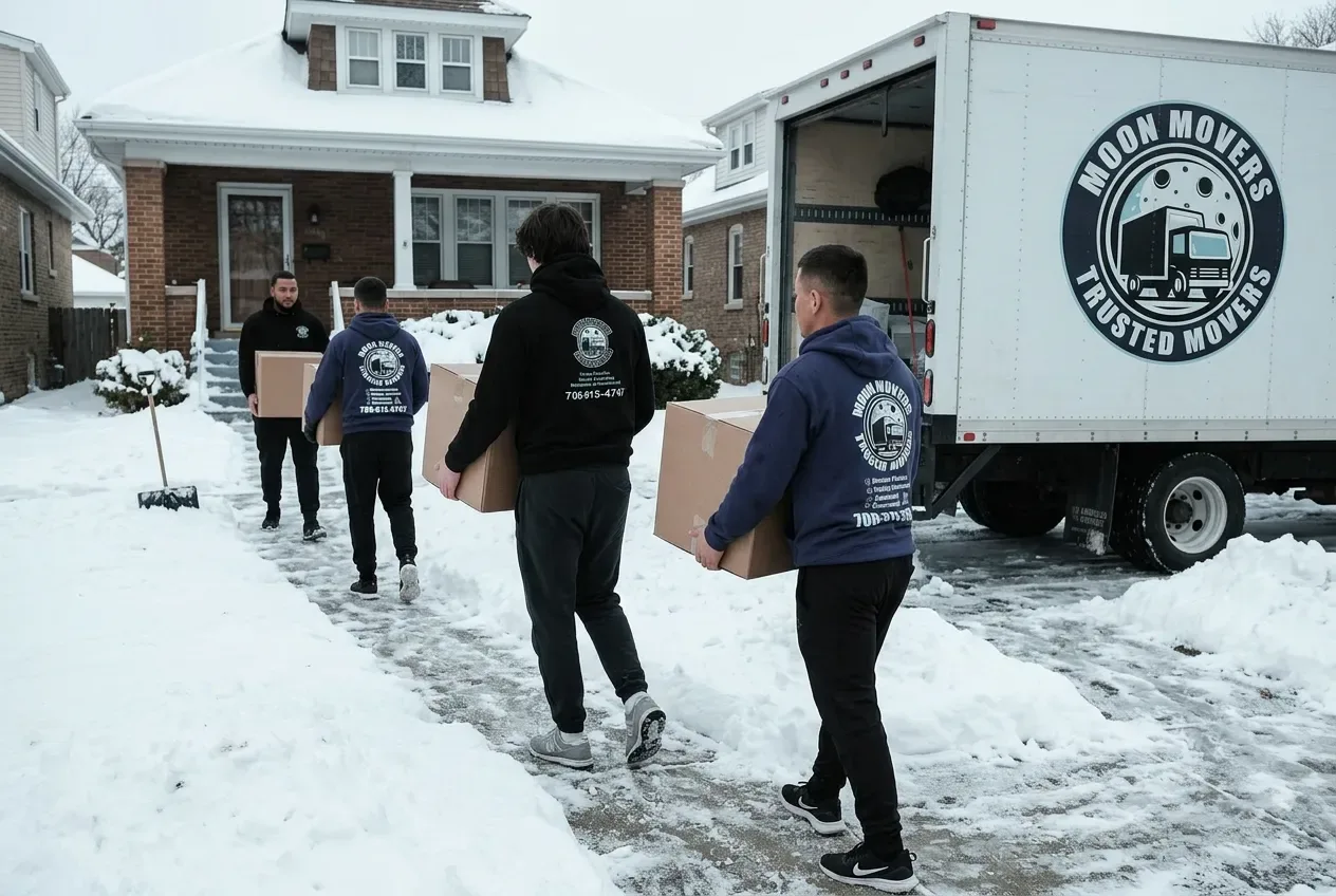 Beverly · icy driveway, 3-bed, Winter Moving